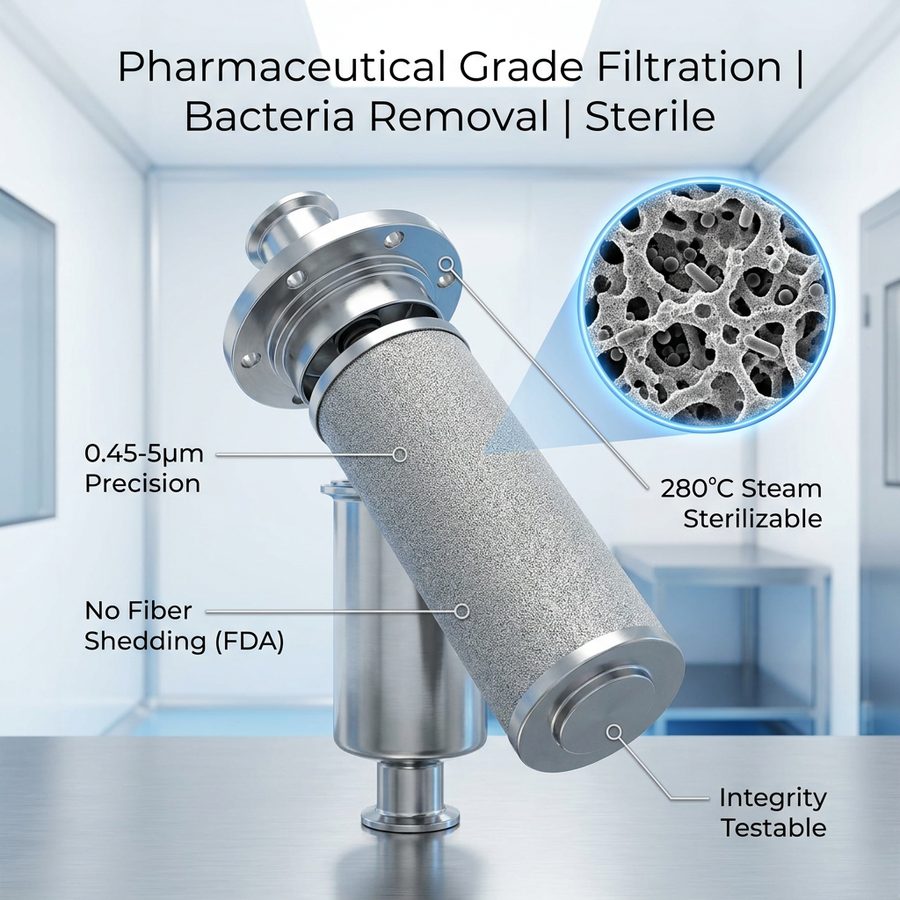 Medical 316L Sintered Stainless Steel Powder Micro Porous Cartridge for Liquid Decarbonization