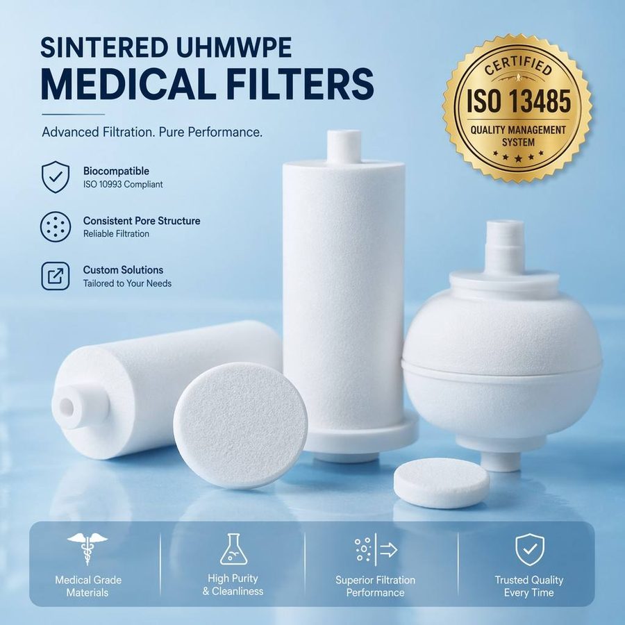 Biocompatible Sintered UHMWPE Filter for Life Science & IVD, Hydrophobic Water-Activated Self-Sealing Porous Frit